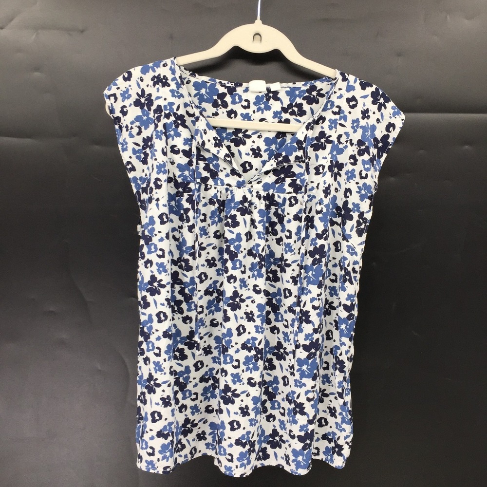 GAP black & blue floral prink tie front popover top preppy classic coastal M - Picture 2 of 14